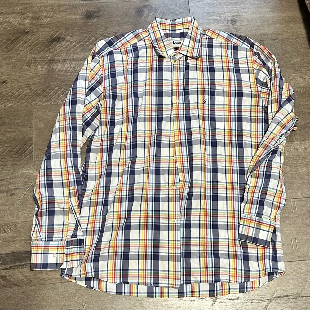 Barbour Greystoke Button Up Navy Plaid L NWOT - Picture 1 of 3